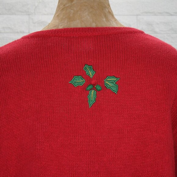 BOBBIE BROOKS Cardigan Christmas Knit Sweater Holiday Ugly Patchwork Red XL - Picture 5 of 12